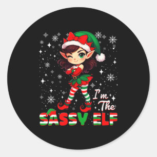 Im The Sy Elf Cute Snowflake Christmas Xmas Girl W Classic Round Sticker