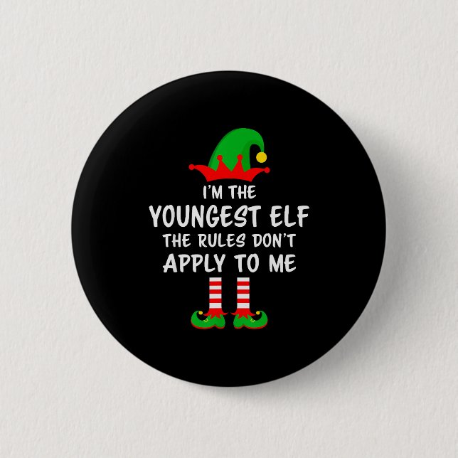 I'm The Youngest Elf Matching Family Christmas  2 Inch Round Button (Front)