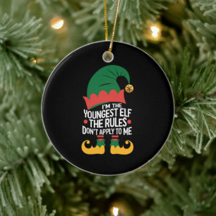 I'm The Youngest Elf Matching Family Christmas Ceramic Ornament