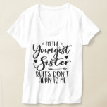 I'm The Youngest Sister Rules Don't Apply To Me T-Shirt<br><div class="desc">I'M THE YOUNGEST SISTER RULES DON'T APPLY TO ME. Funny saying gift for sister, stepsister, sibling, women, mom, girls, toodler, baby. This is the perfect gift tee for Sis, Funny sister lover gift for you best mom or dad who loves sister daughter. Great gift tshirt for a birthday, Christmas and...</div>