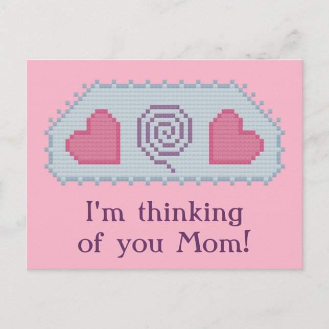 I'm thinking of you Mom! Hearts Spiral Postcard (Front)