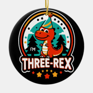 I'm Three Rex Cute Dinosaur for 3rd Birthday Girl Ceramic Ornament