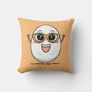 I'm Totally Egg-cited cheerful egg wearing glasses Throw Pillow