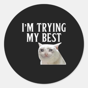 Im Trying My Best Funny Crying Cat Meme Men Women Classic Round Sticker