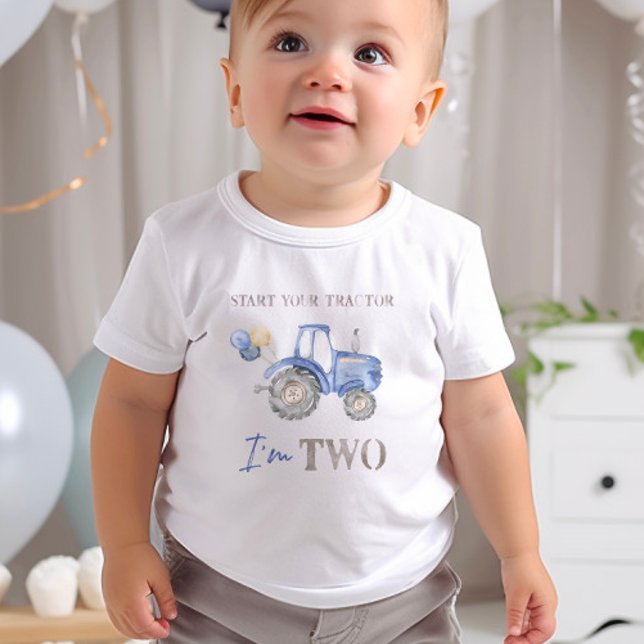 I'm TWO Blue Tractor Birthday T-Shirt (Creator Uploaded)