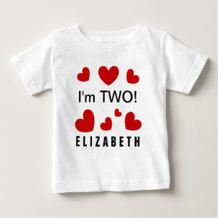 I'm Two Cute Red Hearts Custom Name 2 Year Old Baby T-Shirt