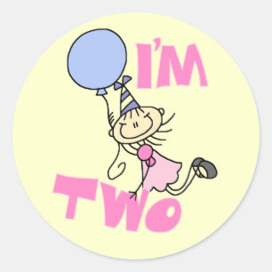 I'm Two Stick Figure Girl Birthday T-shirts Classic Round Sticker