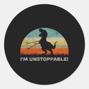 I'M Unstoppable T Rex With Trash Grabber Pickup To Classic Round Sticker