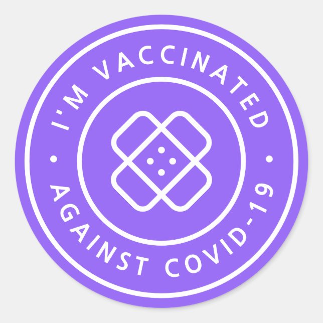 I'm Vaccinated | Purple Covid 19 Band-Aid Classic Round Sticker (Front)
