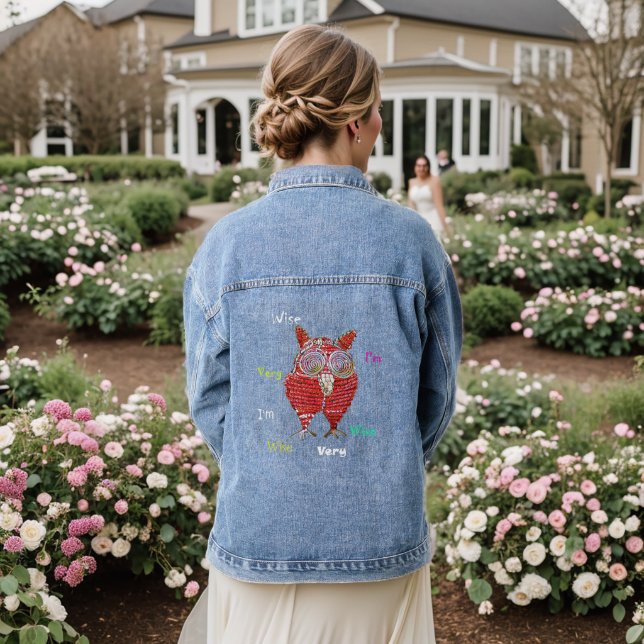 I'm Very Wise Funky Red Owl Denim Jacket (Wedding Back)