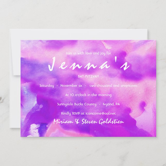 I'M VIOLET WATERCOLOR  Bat Mitzvah Invitation (Front)