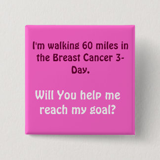 I'm walking 60 miles in the Breast Cancer 3-Day... 2 Inch Square Button