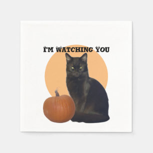 I'm Watching You   Black Cat and Orange Pumpkin Napkin