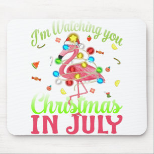 I'm Watching You Santa Christmas In July Flamingo. Mouse Pad