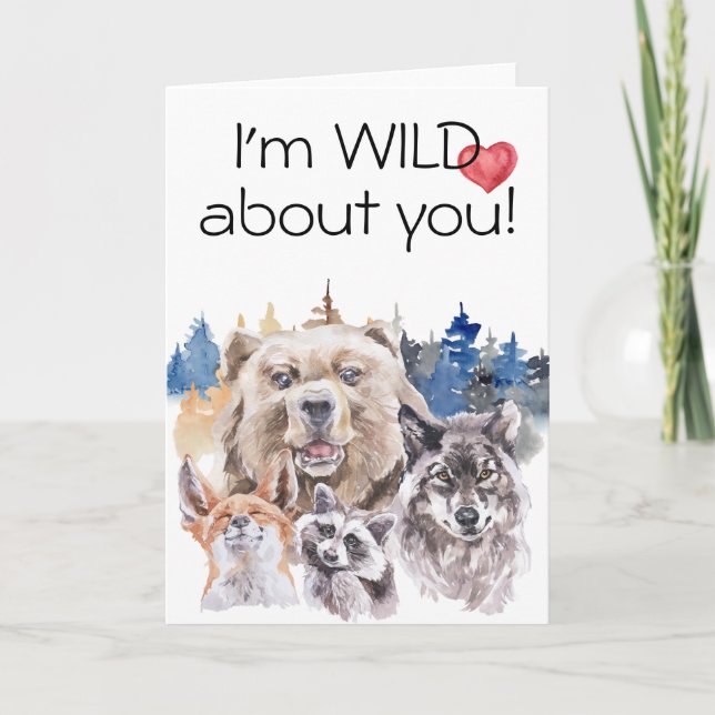 I'm Wild about you Woodland Animals Bear Wolf Card (Front)