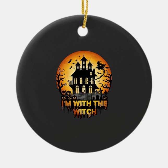 Im Witch Haunted House Full Moon Pumpkins Ceramic Ornament (Front)