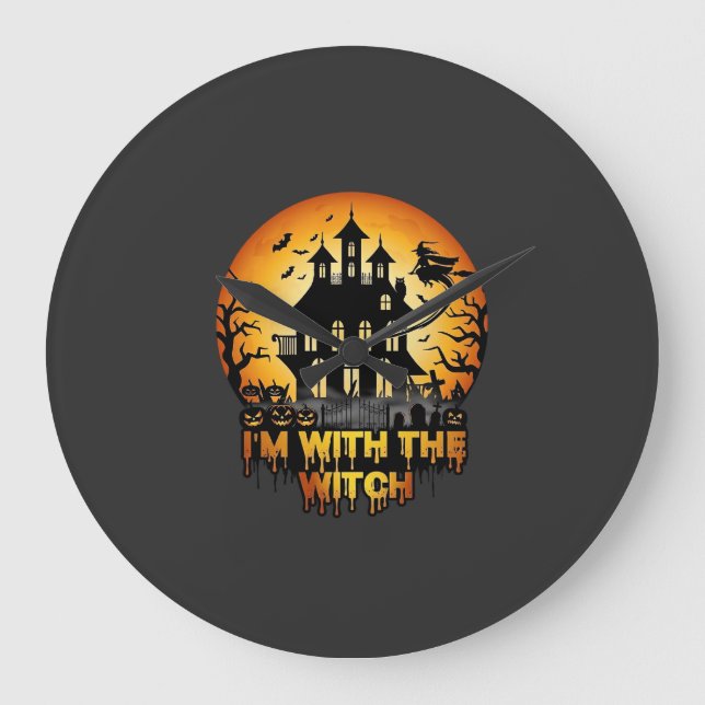 Im Witch Haunted House Full Moon Pumpkins Large Clock (Front)