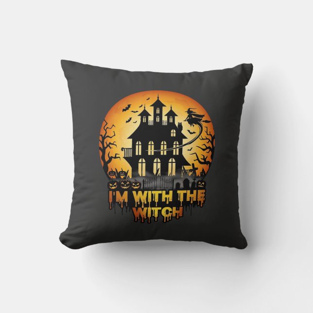 Im Witch Haunted House Full Moon Pumpkins Throw Pillow (Front)