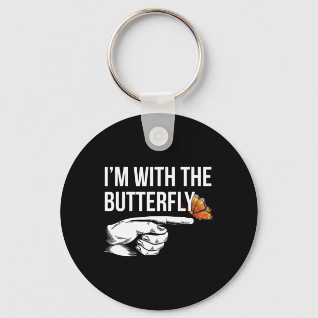 I'm With Butterfly Party Matching Couples Hallowee Keychain (Front)