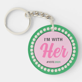 I'M WITH HER 2024 Pearls & Clover (Pink Green) Keychain