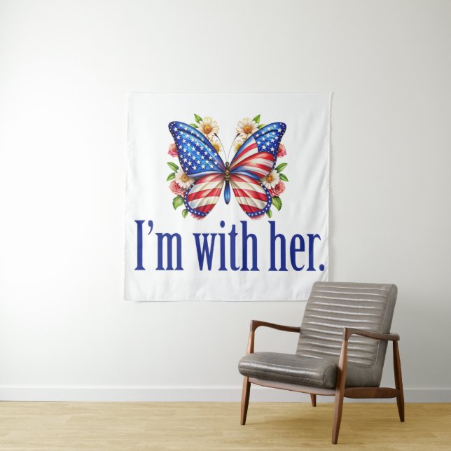 I'm With Her Cute Kamala Harris Butterfly Tapestry (In Situ)