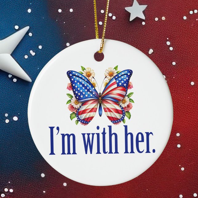 I'm With Her Kamala Harris Butterfly Christmas Ceramic Ornament (Creator Uploaded)