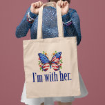 I'm With Her Kamala Harris for President Butterfly Tote Bag<br><div class="desc">I'm with Her tote bag. Support Kamala Harris for President. Beautiful American flag butterfly with pretty flowers for a democrat who likes cute political designs.</div>