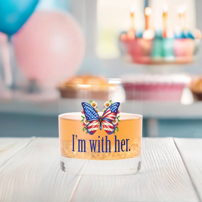 I'm With Her Kamala Harris for President Butterfly Whiskey Glass (Insitu (Baby Shower))