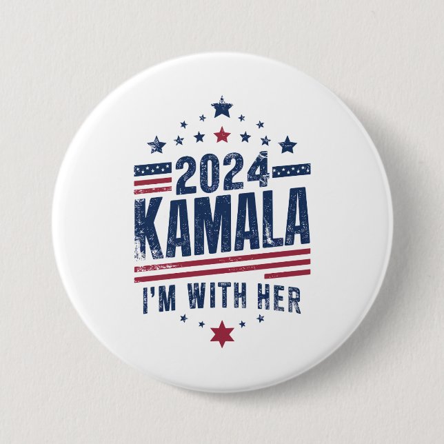 I'm With Her Kamala Vote For 2024 Kamala-Harris 3 Inch Round Button (Front)