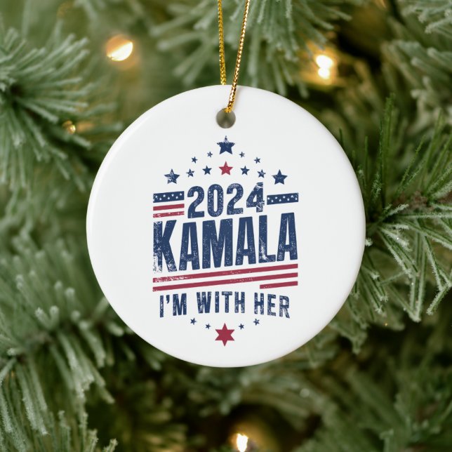 I'm With Her Kamala Vote For 2024 Kamala-Harris Ceramic Ornament (Tree)