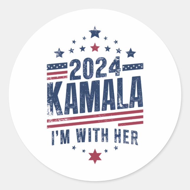 I'm With Her Kamala Vote For 2024 Kamala-Harris Classic Round Sticker (Front)