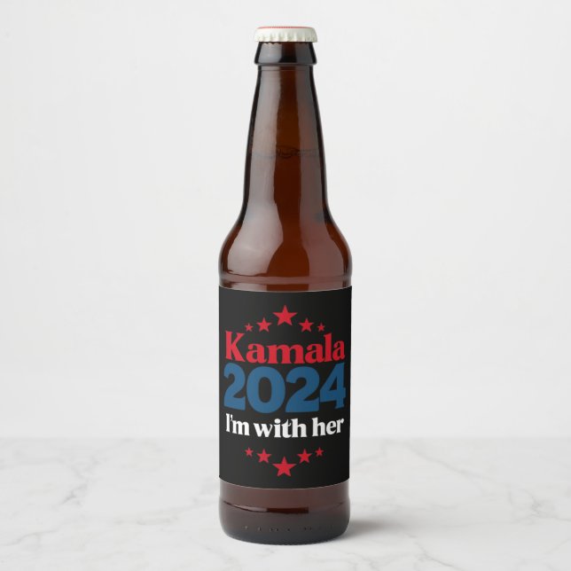 I'm With Her Kamala Vote For 2024 President Kamala Beer Bottle Label (Front)