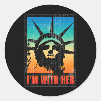 I'm With Her Statue Of Liberty Vintage Poster  Classic Round Sticker