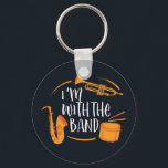 I'm With The Band Funny Cool Marching Band Keychain<br><div class="desc">Funny marching band design for those playing saxophone, trumpet or drum in a band, orchestra or musical performance. Cool vintage retro band musician merchandise for band geek, band nerd or band camp. Perfect for marching band rehearsal and band practice for football game half-time show. Great gift for high school or...</div>