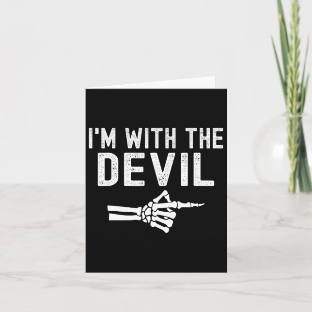 I'm With The Devil Funny Skeleton Halloween Couple Card (Front)