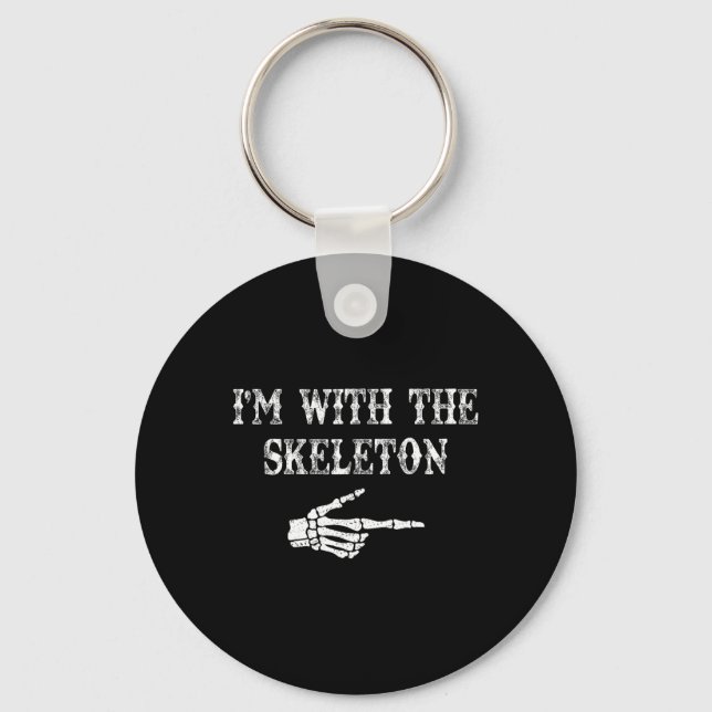 I'm With The Skeleton Hand Halloween Couple Costum Keychain (Front)