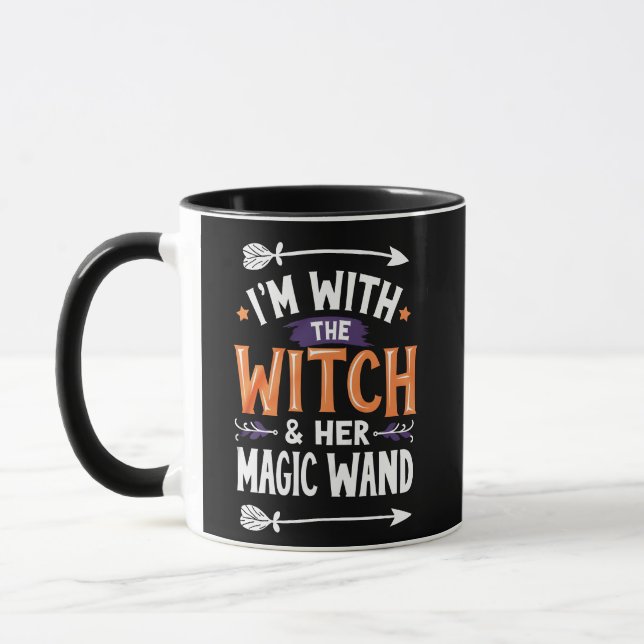 I'm with the Witch and Her Magic Wind Halloween Mug (Left)