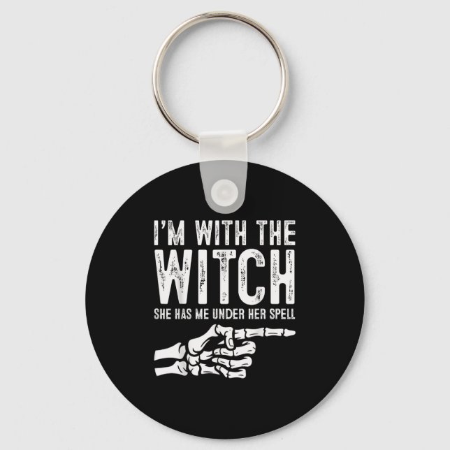 I'm With The Witch Funny Halloween Couple Costume  Keychain (Front)