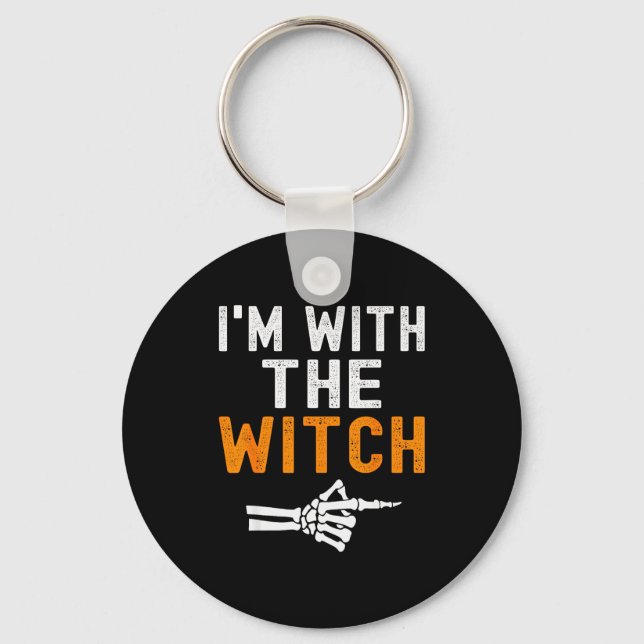 I'm With The Witch Funny Skeleton Halloween Matchi Keychain (Front)