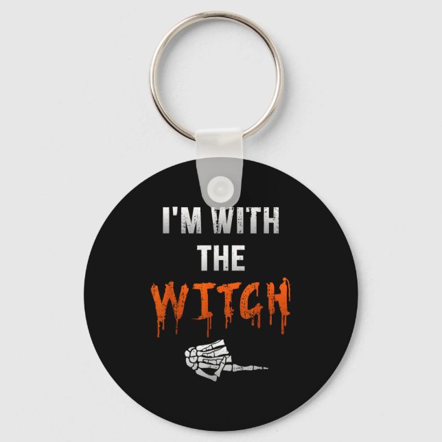 I'm With Witch Skeleton Hand Funny Halloween Husba Keychain (Front)