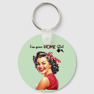 I'm Your Home Girl Real Estate Retro Girl Art Keychain