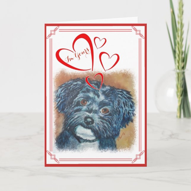 I'M YOURS VALENTINE SWEET BLACK HAVANESE HOLIDAY CARD (Front)