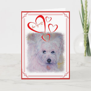 I'M YOURS VALENTINE WHITE WEST HIGHLAND TERRIER HOLIDAY CARD