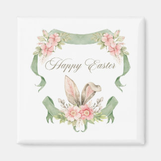 ÍMA FELIZ PASCOA COELHO FLORAL AQUARELA MAGNET