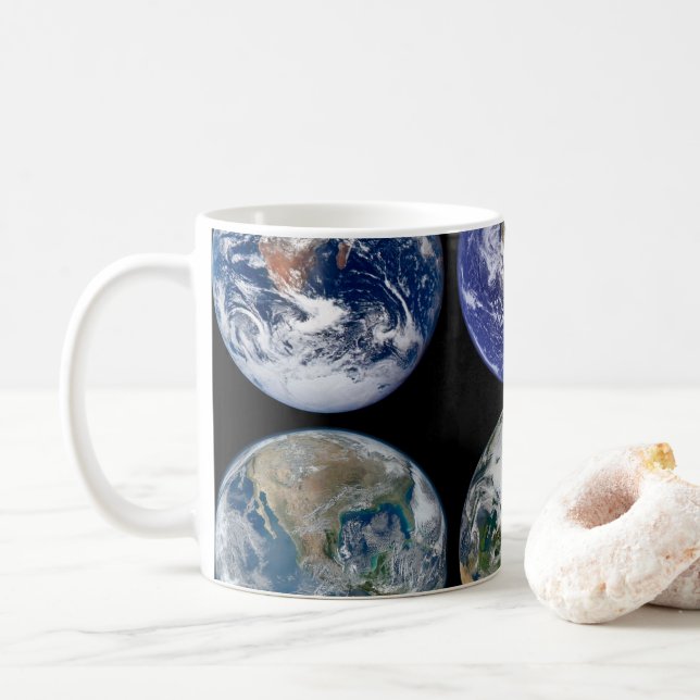 Image Comparison Of Iconic Views Of Planet Earth. Coffee Mug (With Donut)
