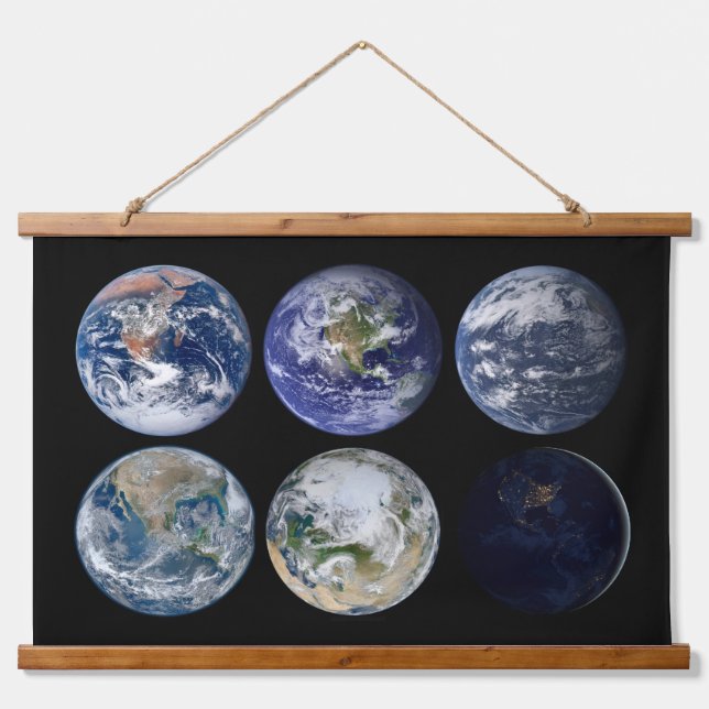 Image Comparison Of Iconic Views Of Planet Earth. Hanging Tapestry (Front)