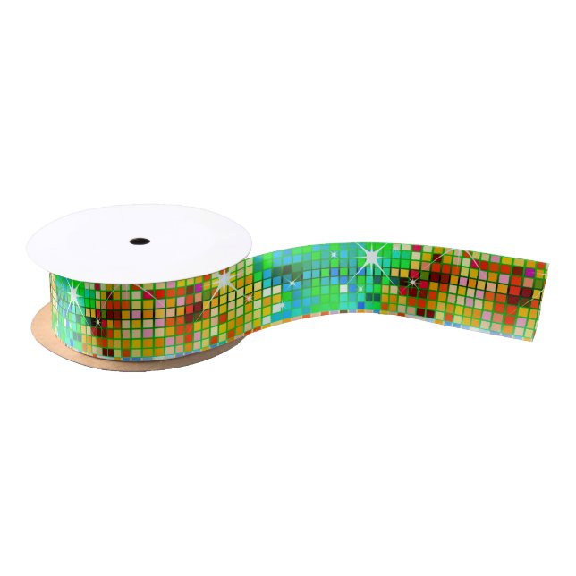 Image of a colourful disco glitter pattern satin ribbon (Spool)