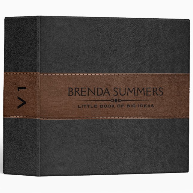 Image Of Black & Brown Stitched Leather Black Binder (Front/Spine)