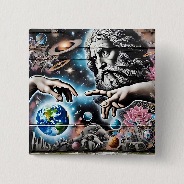  image of god creating the universe 2 inch square button (Front)