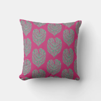 Image of Green Sketched Monstera Leaf Pattern Throw Pillow